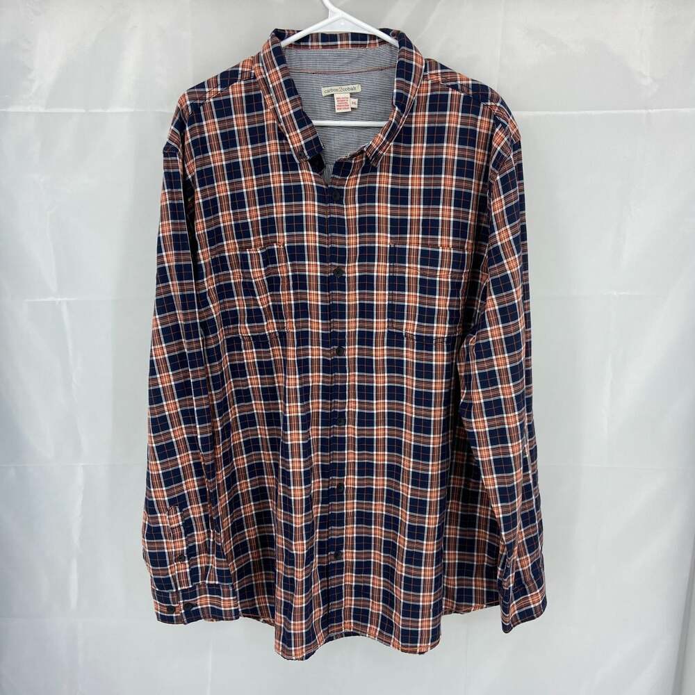 Carbon2Coblat Men 2XL Button Down Shirt Long Sleeve Blue Orange Plaid Cotton Top